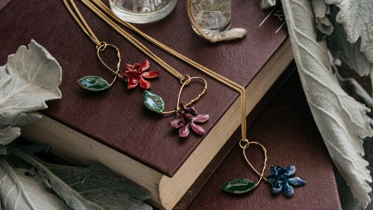 In My Jewellery Box - Doritis Orchid and Rose Leaf Pendant