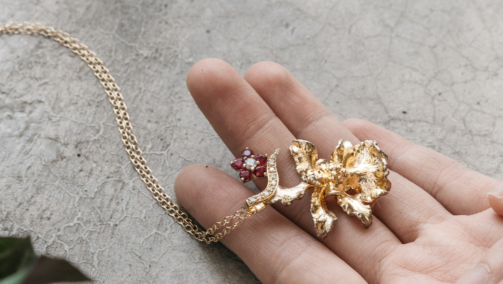 In My Jewellery Box - Gold Oncidium Pendant with Amethysts (The Dancing Lady)