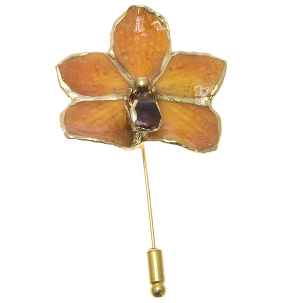Ascocenda Orchid Stickpin Brooch - Gold/Orange