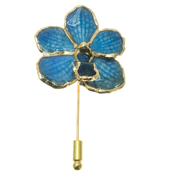 Ascocenda Orchid Stickpin Brooch - Gold/Blue