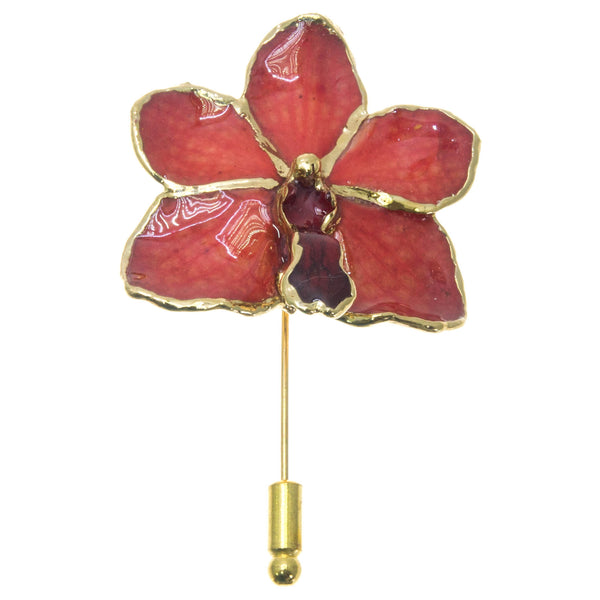 Ascocenda Orchid Stickpin Brooch - Gold/Red
