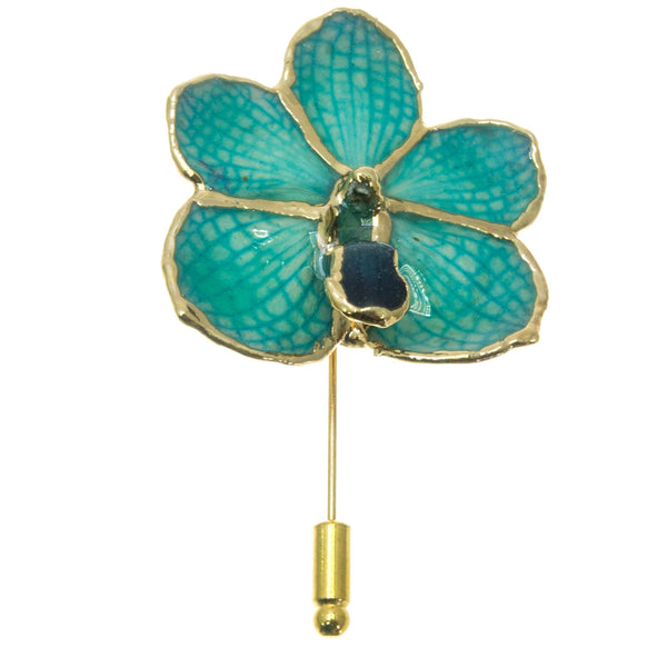 Ascocenda Orchid Stickpin Brooch - Gold/Turquoise