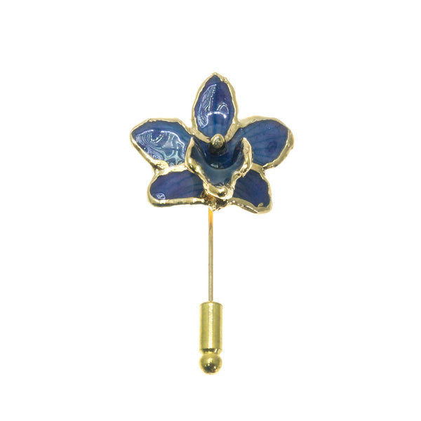 Doritis Orchid Stickpin Brooch - Gold/Dark Blue