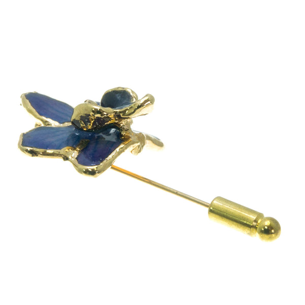 Doritis Orchid Stickpin Brooch - Gold/Dark Blue