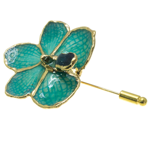 Ascocenda Orchid Stickpin Brooch - Gold/Turquoise