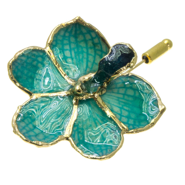 Ascocenda Orchid Stickpin Brooch - Gold/Turquoise