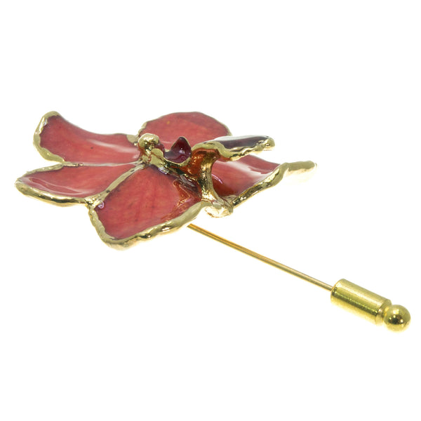 Ascocenda Orchid Stickpin Brooch - Gold/Red