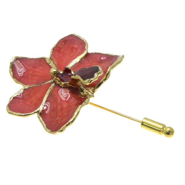 Ascocenda Orchid Stickpin Brooch - Gold/Red