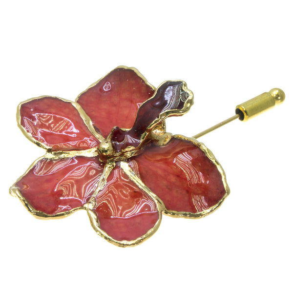 Ascocenda Orchid Stickpin Brooch - Gold/Red