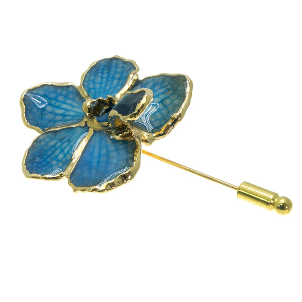 Ascocenda Orchid Stickpin Brooch - Gold/Blue