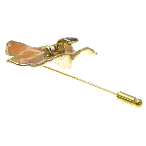 Ascocenda Orchid Stickpin Brooch - Gold/Orange