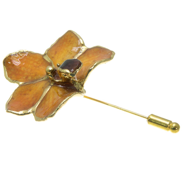 Ascocenda Orchid Stickpin Brooch - Gold/Orange