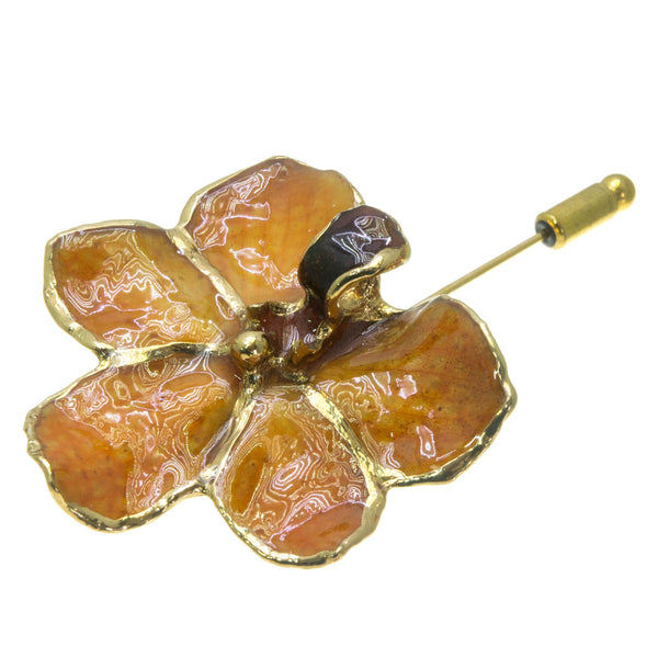 Ascocenda Orchid Stickpin Brooch - Gold/Orange