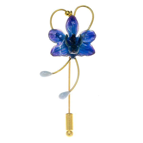 Doritis Orchid Stickpin Brooch - Blue
