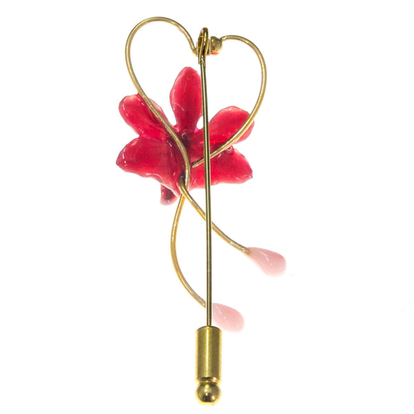 Doritis Orchid Stickpin Brooch - Red