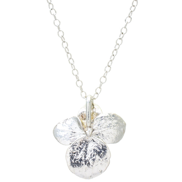 Miniature Silver Hydrangea Pendant with Pearl