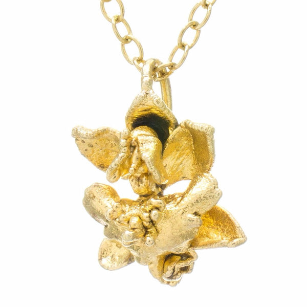 Miniature Gold Ascocentrum Orchid Pendant