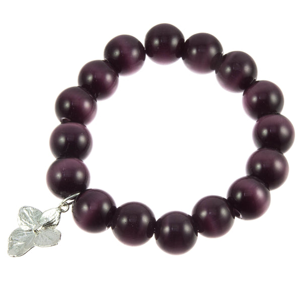 Dark Purple Glass Bead and Silver Hydrangea Bracelet