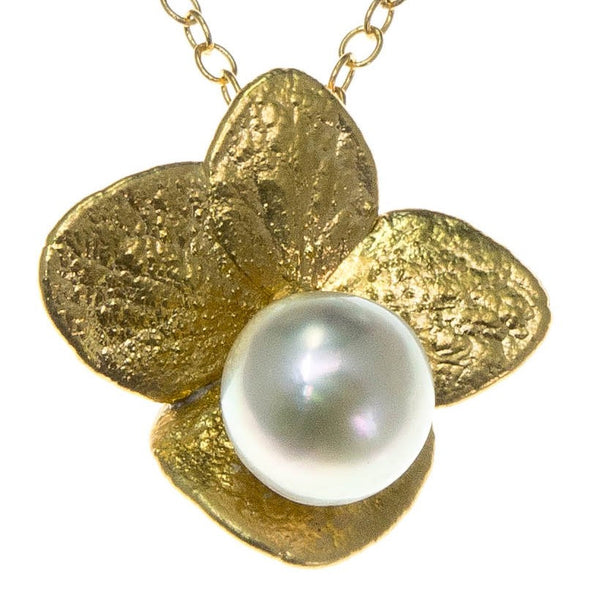 Miniature Gold Hydrangea Pendant with Pearl