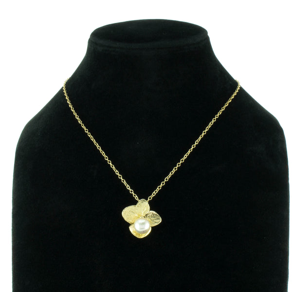 Miniature Gold Hydrangea Pendant with Pearl