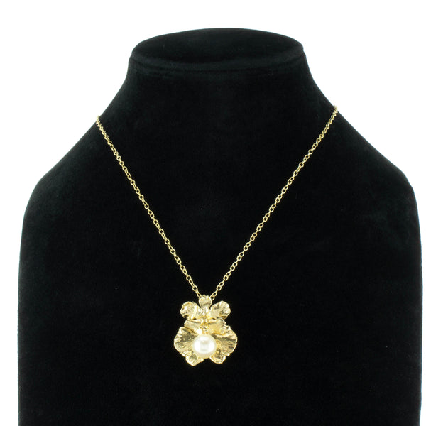 Miniature Gold Oncidium Orchid Pendant with Pearl