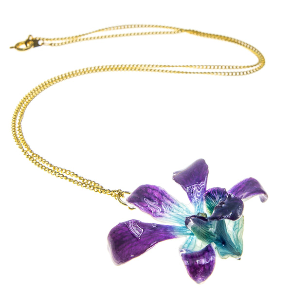 Petite Dendrobium Orchid Pendant - Purple & Blue