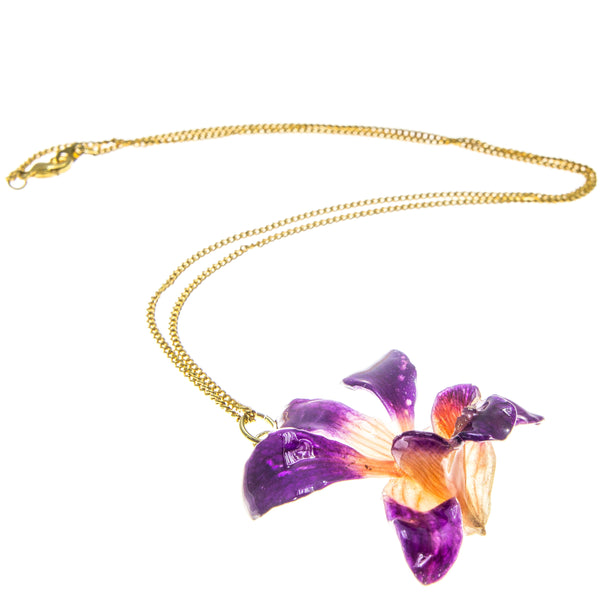 Petite Dendrobium Orchid Pendant - Purple & Orange