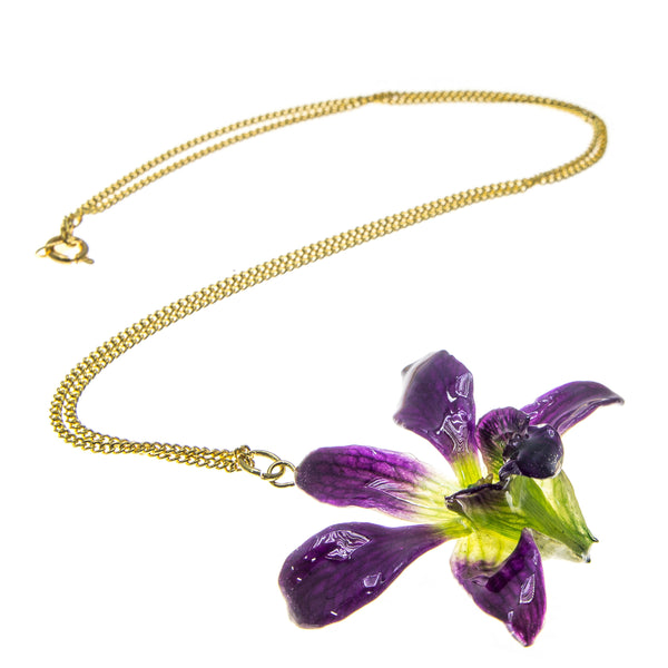 Petite Dendrobium Orchid Pendant - Purple & Green