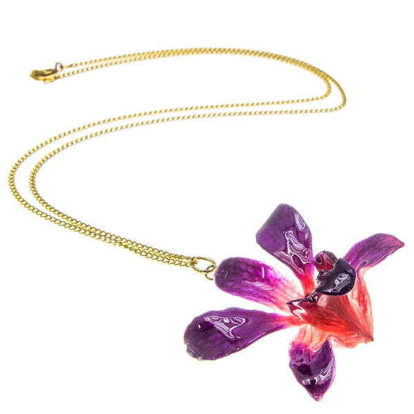 Petite Dendrobium Orchid Pendant - Purple & Pink