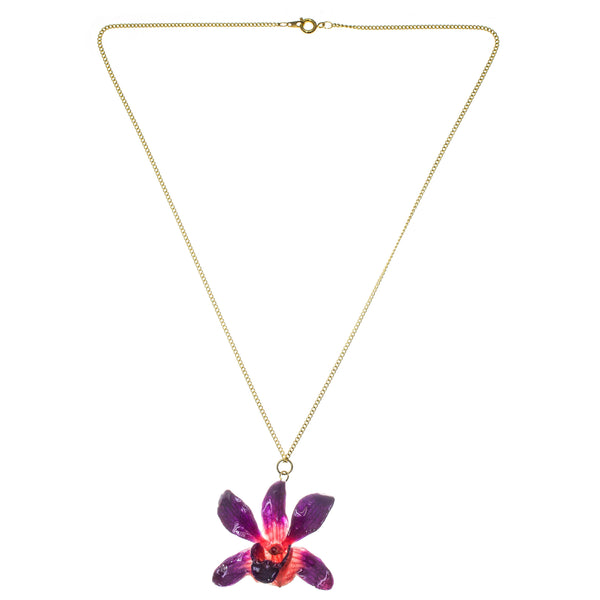 Petite Dendrobium Orchid Pendant - Purple & Pink