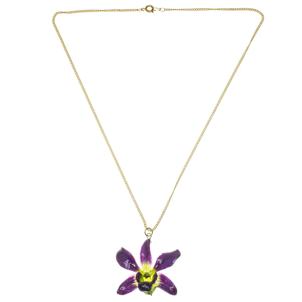 Petite Dendrobium Orchid Pendant - Purple & Green