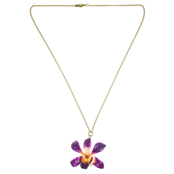 Petite Dendrobium Orchid Pendant - Purple & Orange