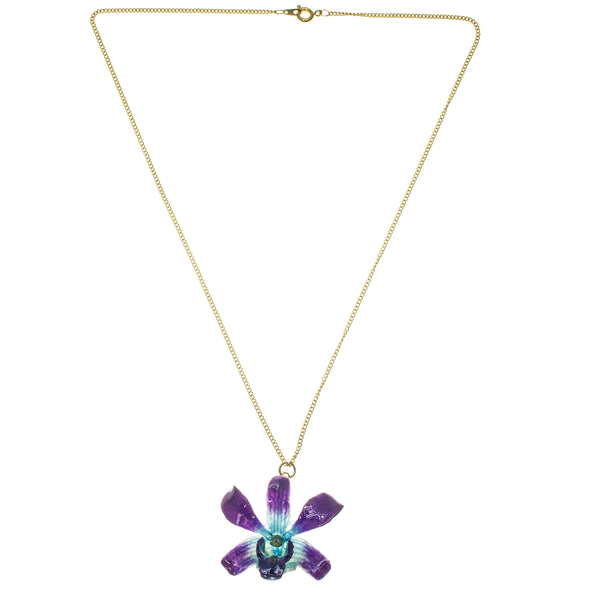 Petite Dendrobium Orchid Pendant - Purple & Blue