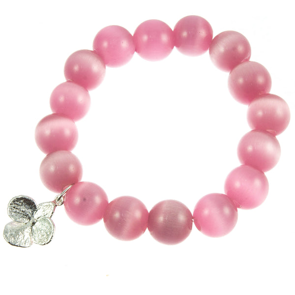 Pink Glass Bead and Silver Hydrangea Bracelet