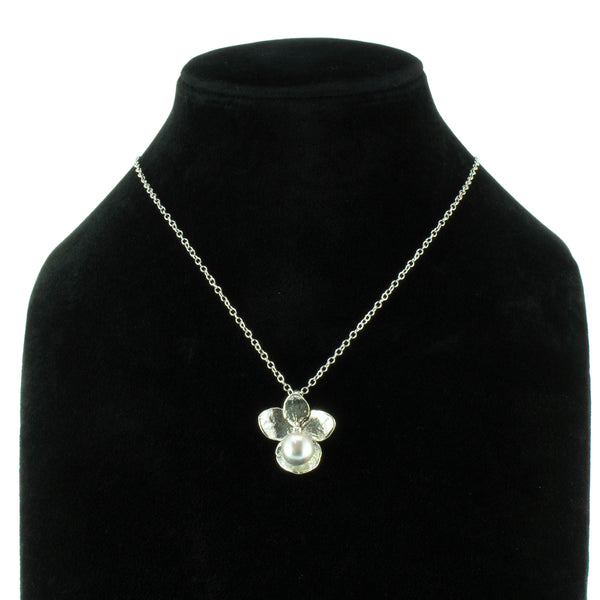 Miniature Silver Hydrangea Pendant with Pearl