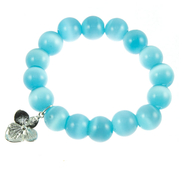 Sky Blue Glass Bead and Silver Hydrangea Bracelet