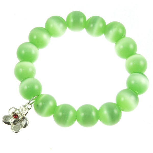 Spicy Green Glass Bead and Silver Orchid (Ruby) Bracelet