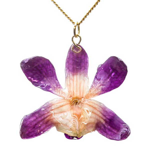 Petite Dendrobium Orchid Pendant - Purple & Orange