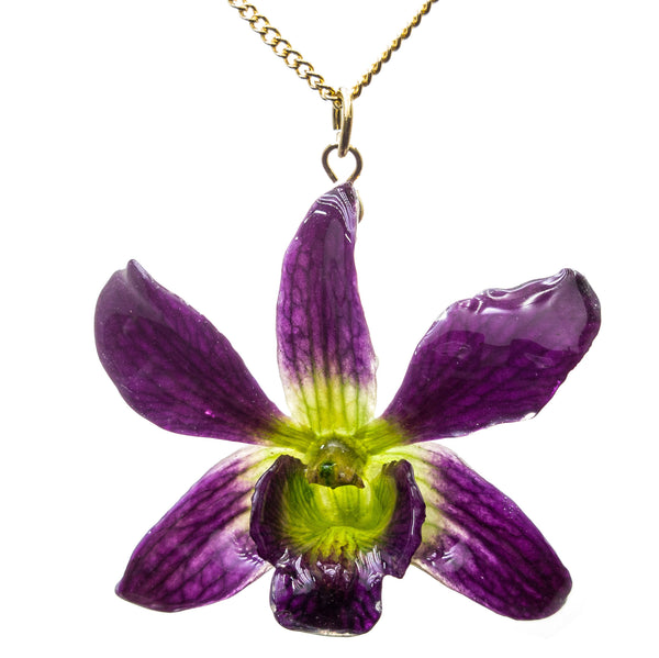 Petite Dendrobium Orchid Pendant - Purple & Green