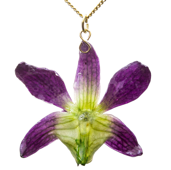 Petite Dendrobium Orchid Pendant - Purple & Green