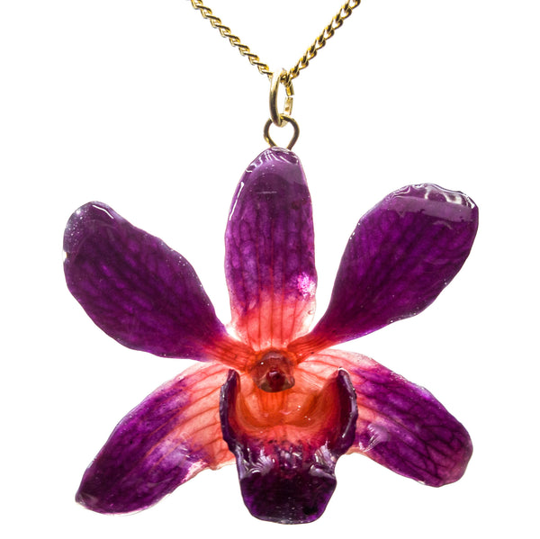 Petite Dendrobium Orchid Pendant - Purple & Pink