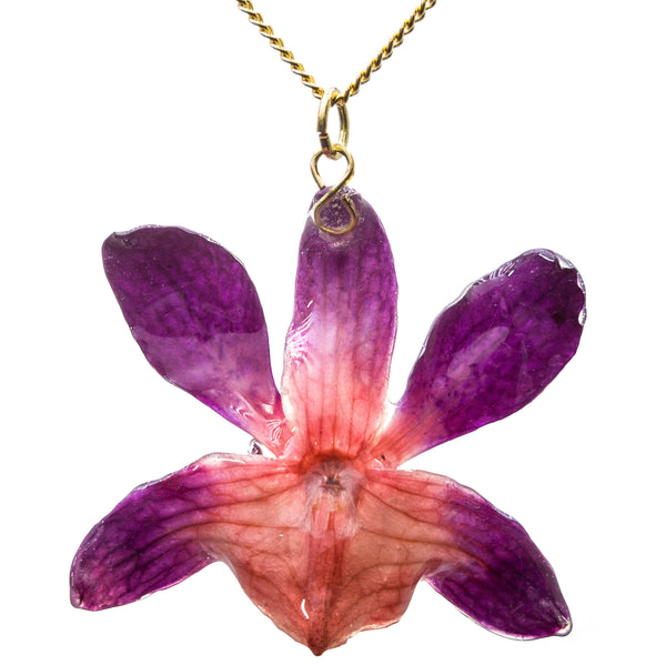 Petite Dendrobium Orchid Pendant - Purple & Pink