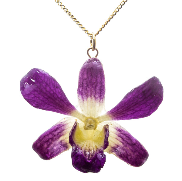 Petite Dendrobium Orchid Pendant - Purple & White