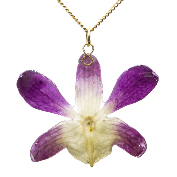 Petite Dendrobium Orchid Pendant - Purple & White