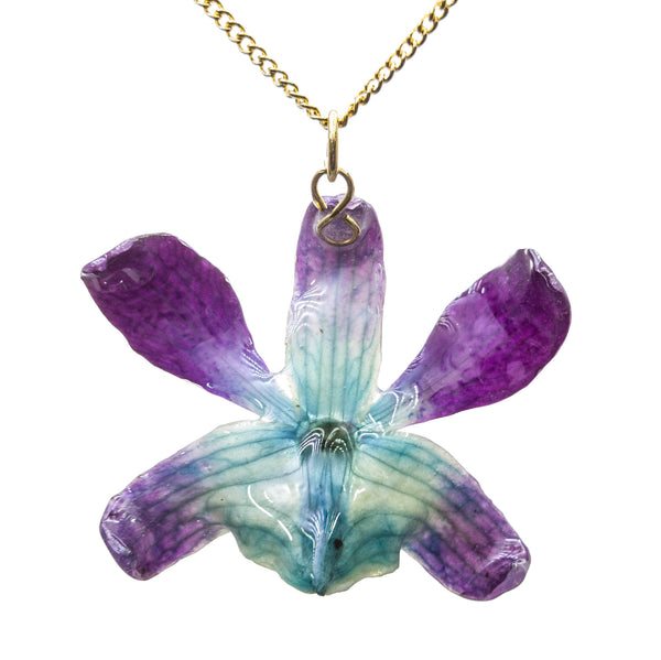 Petite Dendrobium Orchid Pendant - Purple & Blue