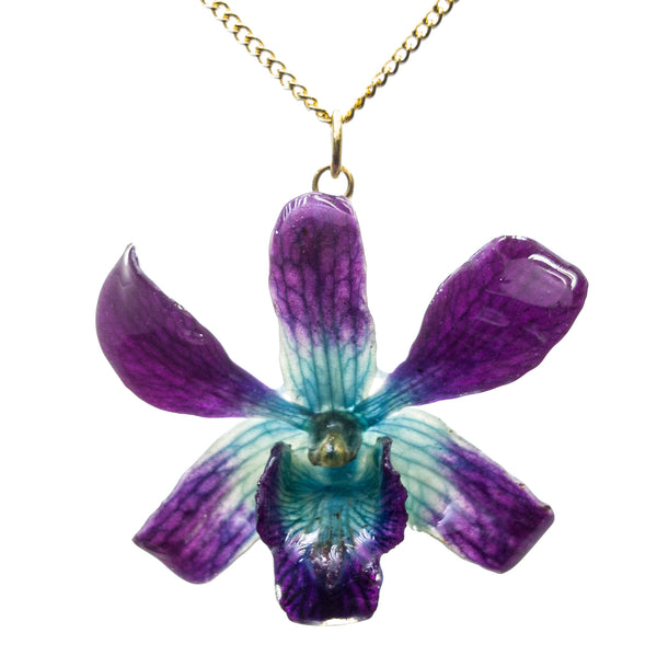 Petite Dendrobium Orchid Pendant - Purple & Blue