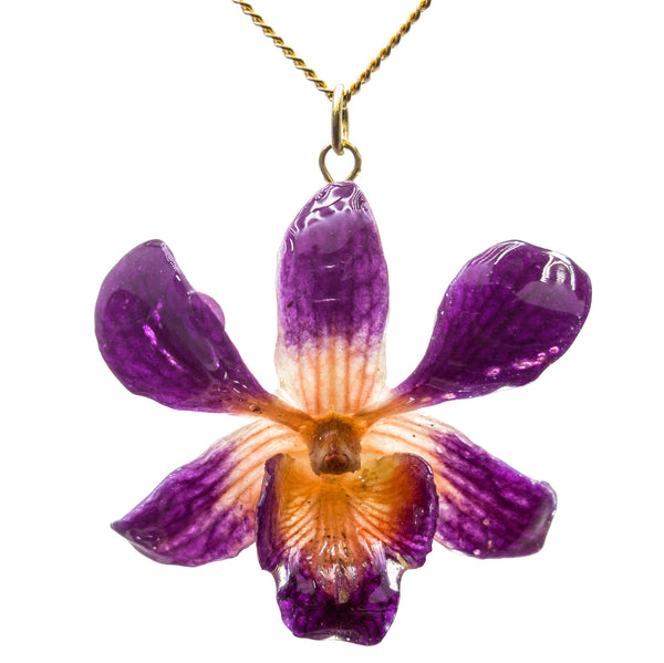 Petite Dendrobium Orchid Pendant - Purple & Orange